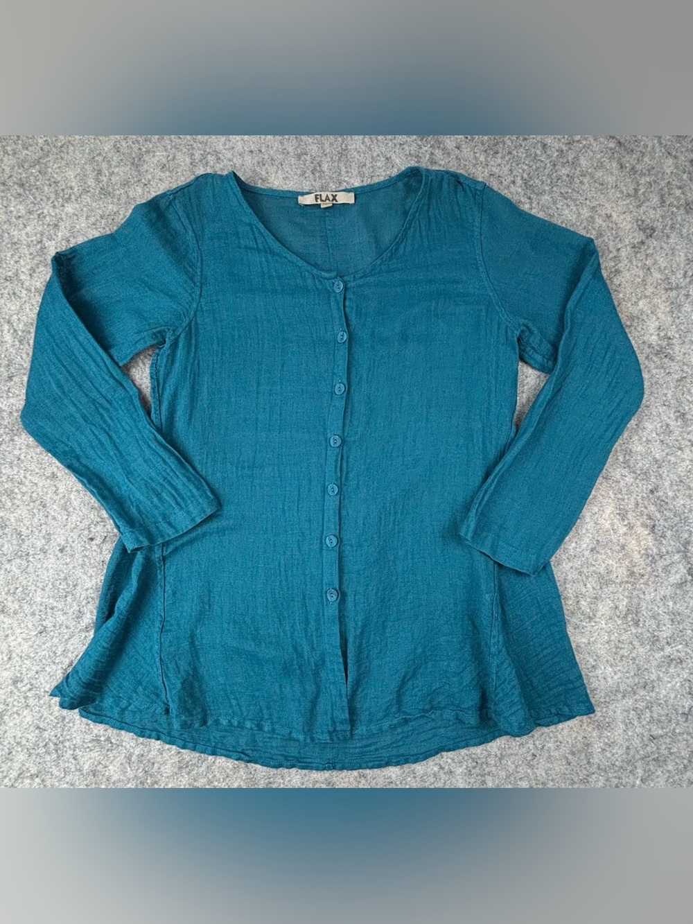 Flax | Linen Long Sleeve Button-Down Tunic Top | Turquoise | Women’s Size XS (P)